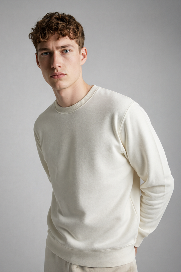 Minimal Drop Shoulder Crewneck Sweatshirt Beige