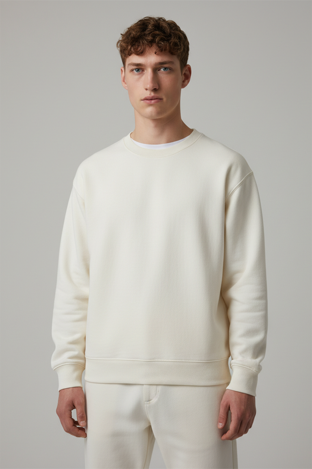 Minimal Drop Shoulder Crewneck Sweatshirt Beige
