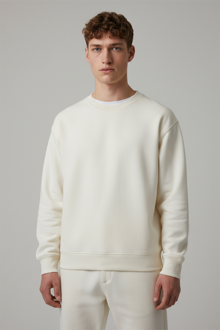 Minimal Drop Shoulder Crewneck Sweatshirt Beige