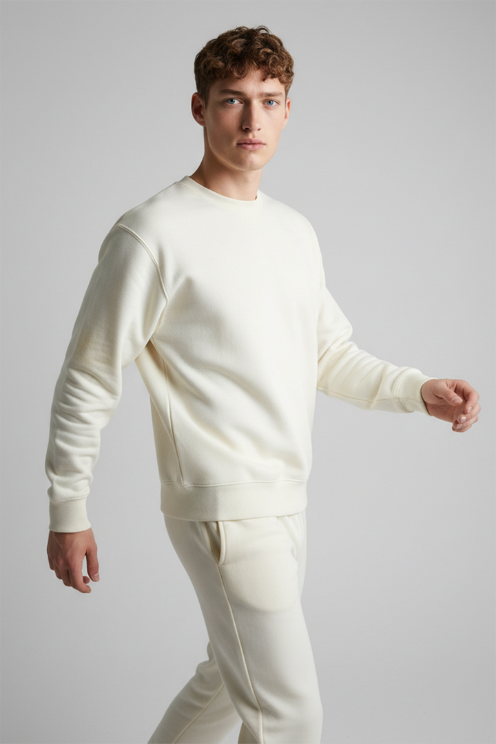 Minimal Drop Shoulder Crewneck Sweatshirt Beige