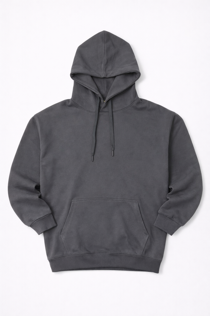 Minimal Style Cotton Hoodie Dark Grey