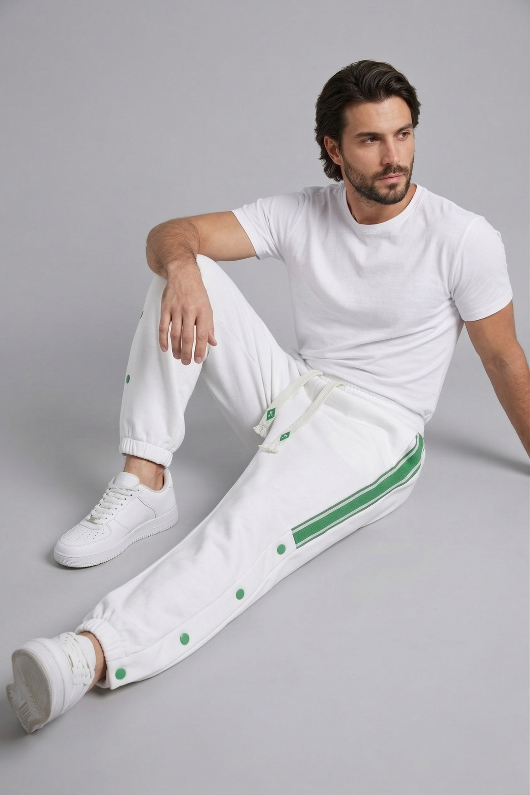 White Trackline Joggers
