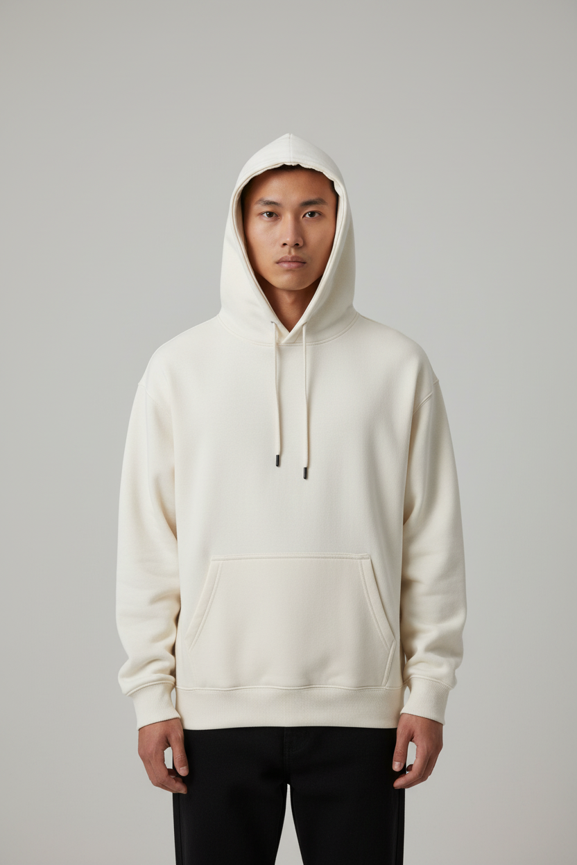 Minimal Style Cotton Hoodie Beige