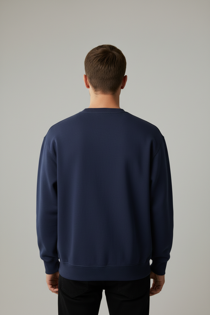 Minimal Drop Shoulder Crewneck Sweatshirt Navy Blue
