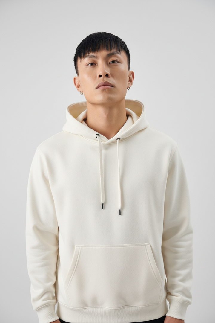 Minimal Style Cotton Hoodie Beige