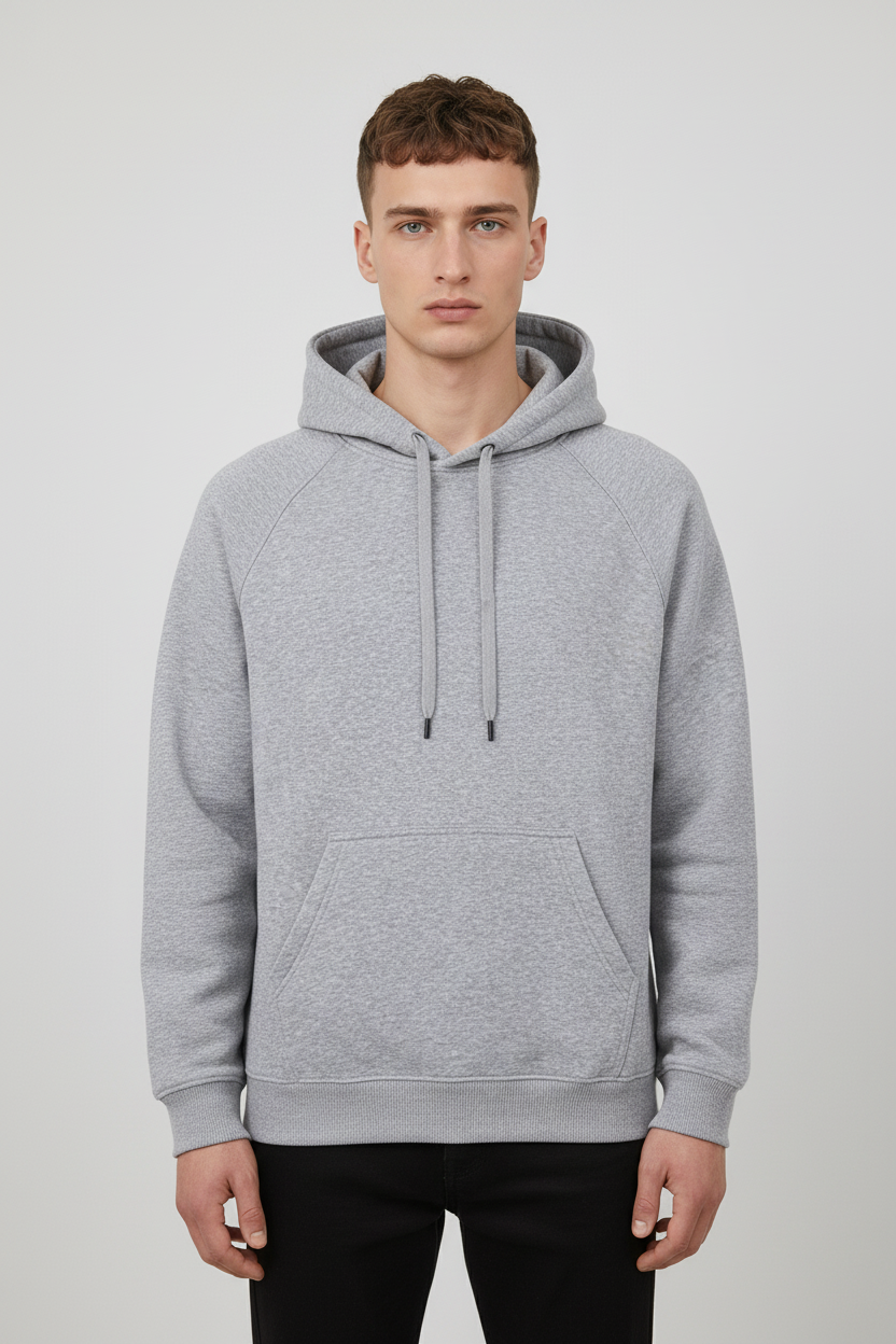Minimal Style Cotton Hoodie Grey