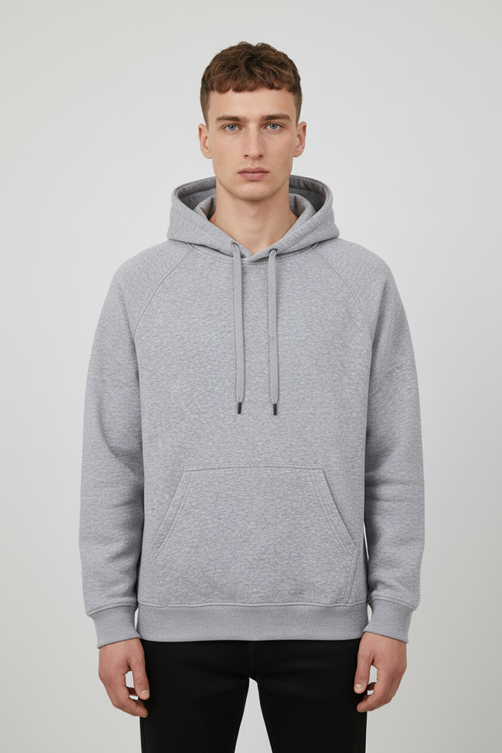 Minimal Style Cotton Hoodie Grey