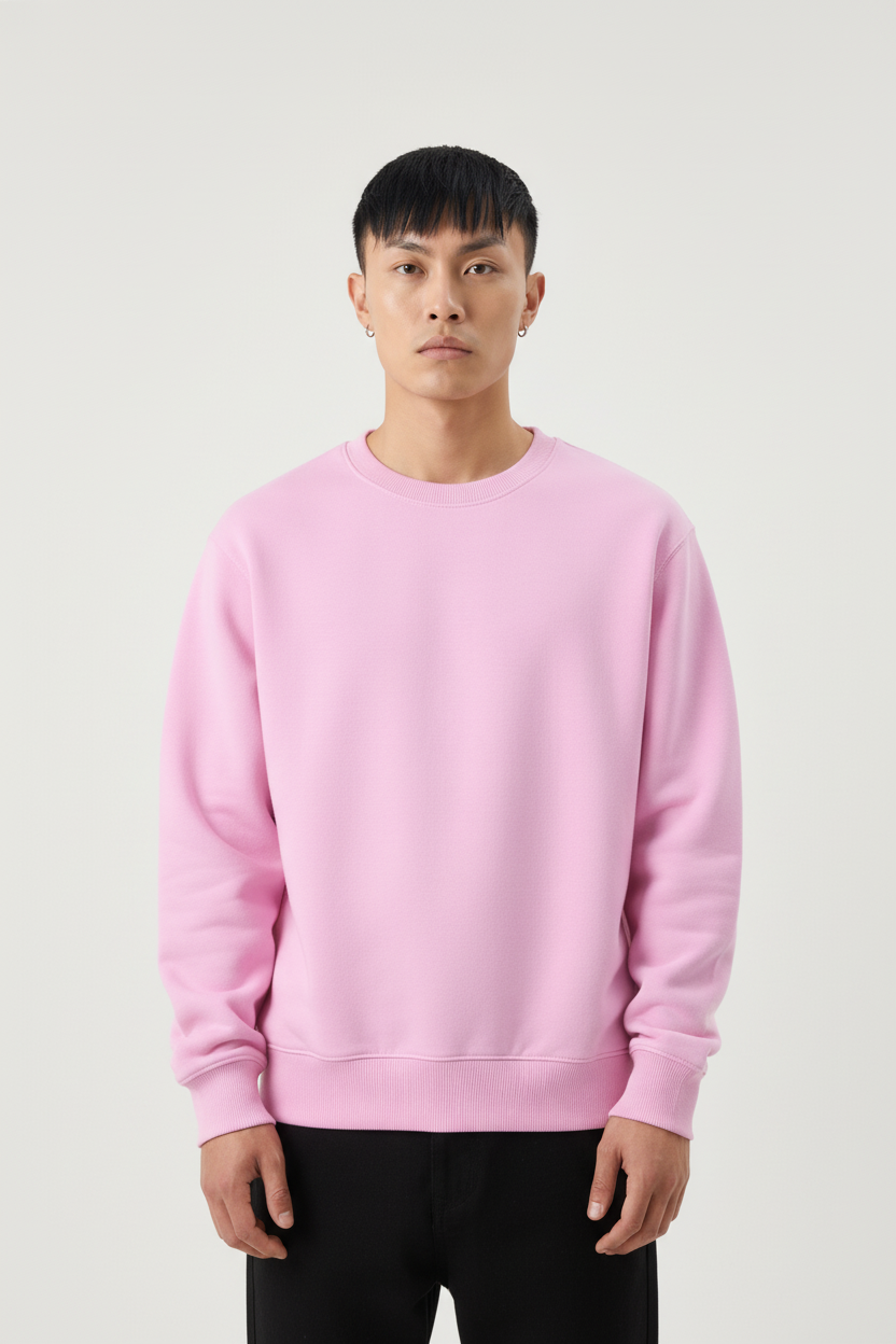 Minimal Drop Shoulder Crewneck Sweatshirt Pink