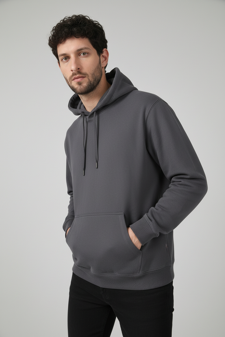 Minimal Style Cotton Hoodie Dark Grey