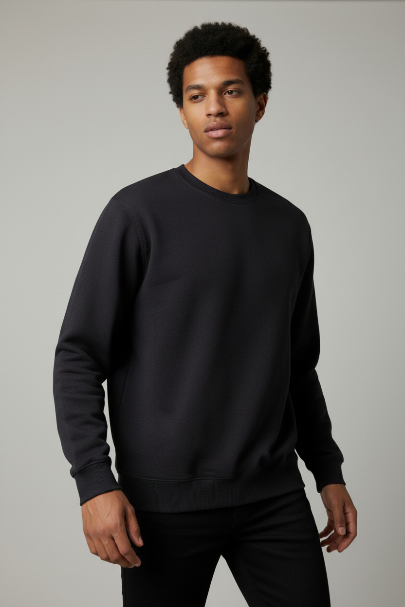 Minimal Drop Shoulder Crewneck Sweatshirt Black