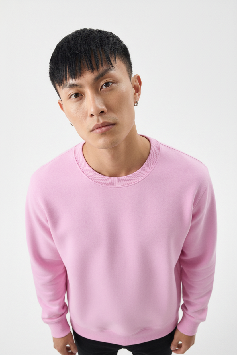 Minimal Drop Shoulder Crewneck Sweatshirt Pink