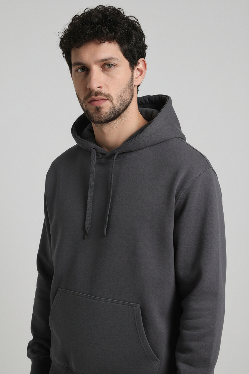 Minimal Style Cotton Hoodie Dark Grey