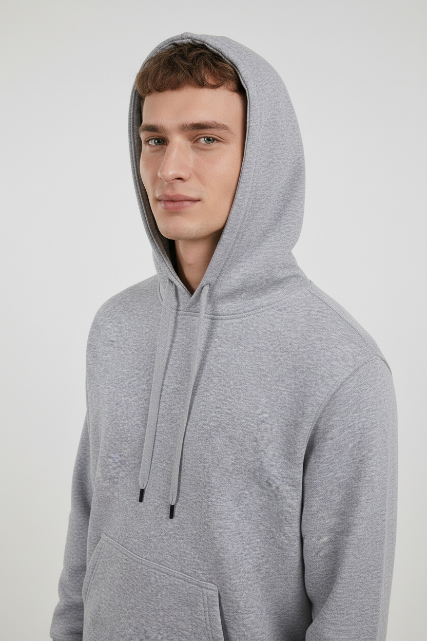 Minimal Style Cotton Hoodie Grey