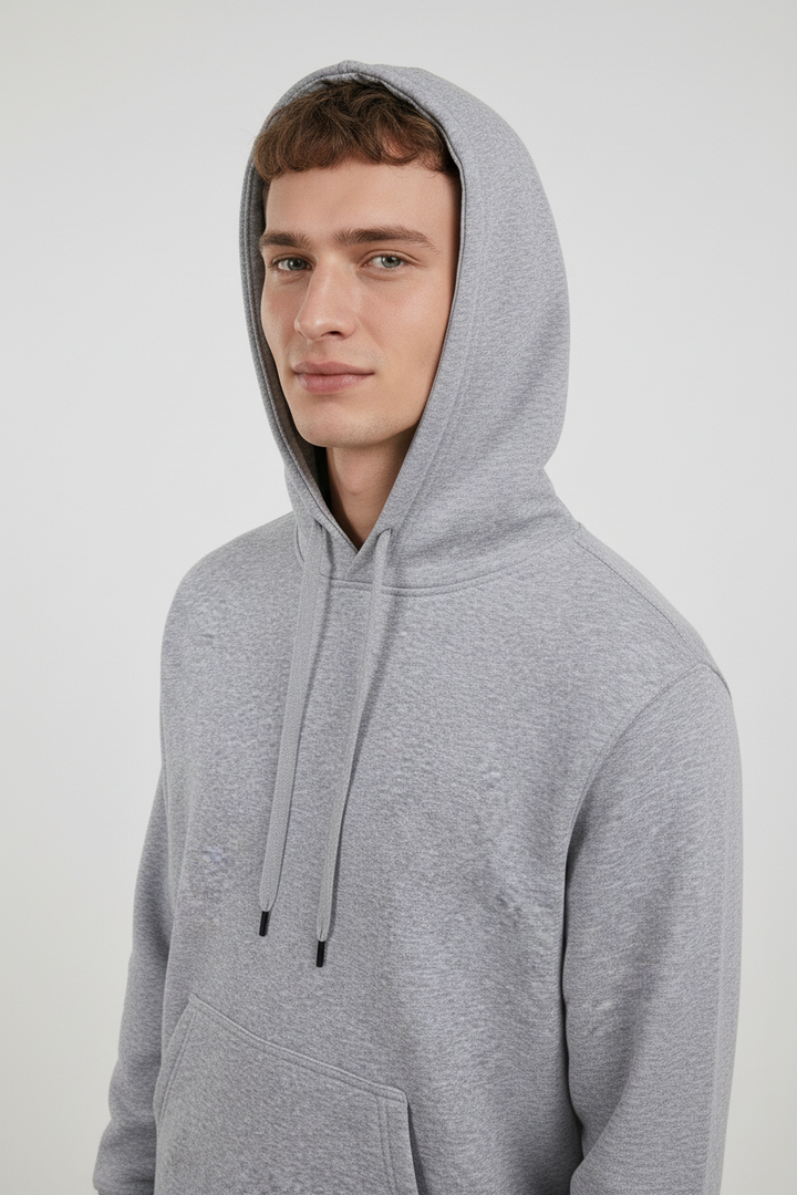 Minimal Style Cotton Hoodie Grey