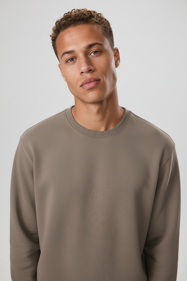 Minimal Drop Shoulder Crewneck Sweatshirt Khaki