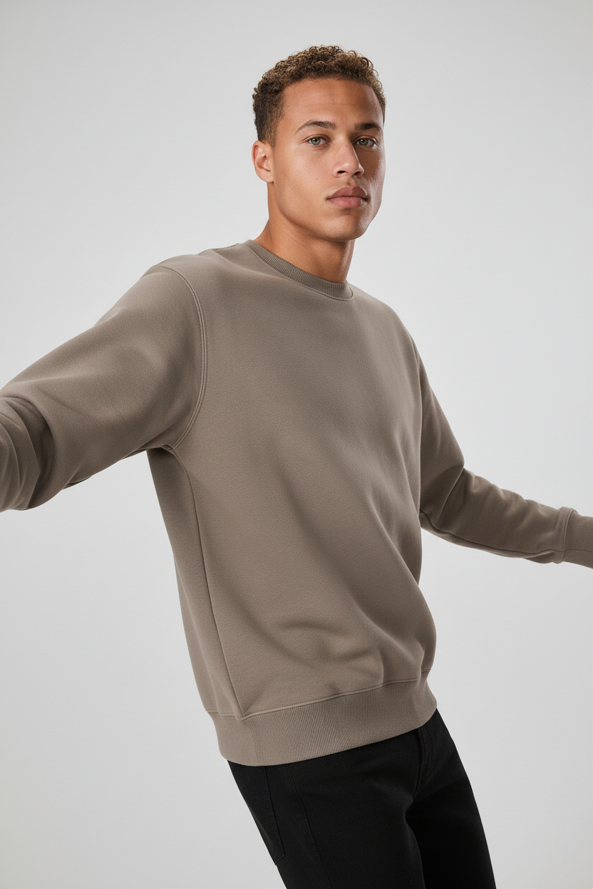 Minimal Drop Shoulder Crewneck Sweatshirt Khaki
