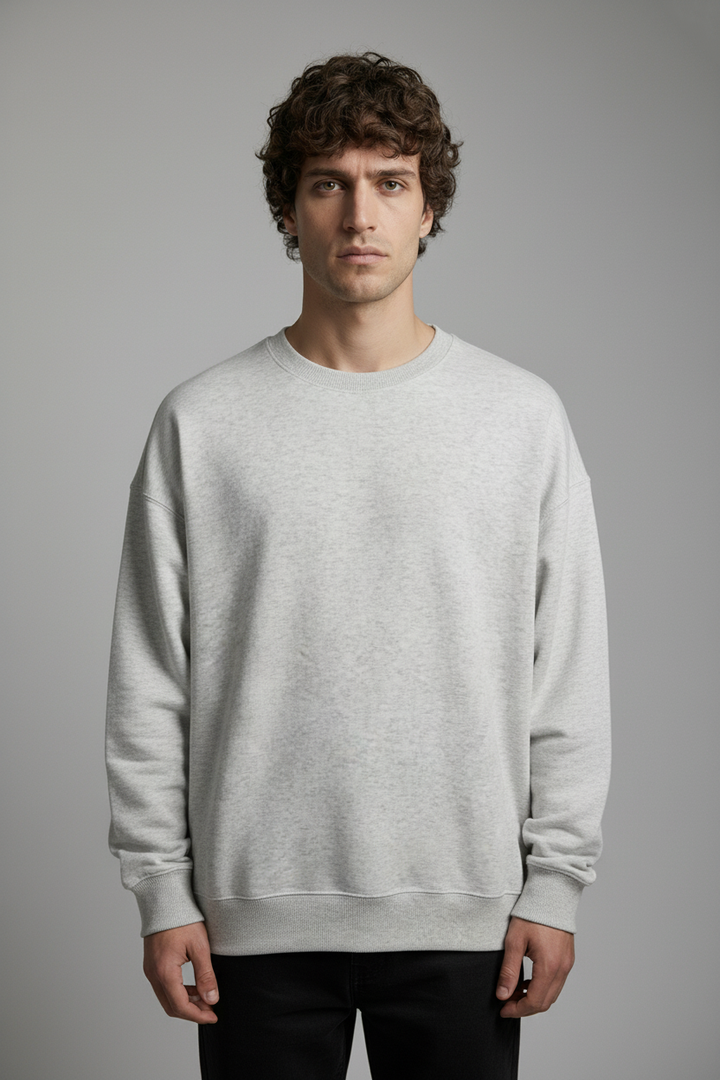 Minimal Drop Shoulder Crewneck Sweatshirt Grey
