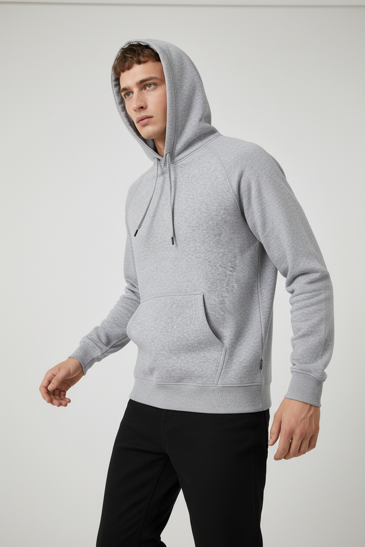 Minimal Style Cotton Hoodie Grey