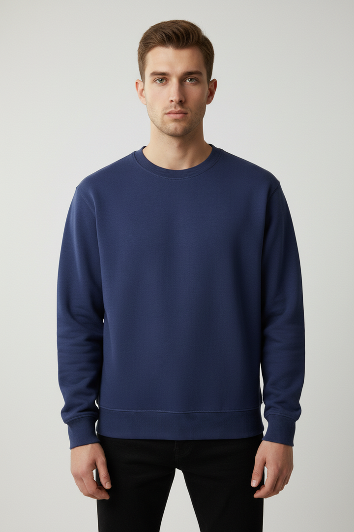 Minimal Drop Shoulder Crewneck Sweatshirt Navy Blue