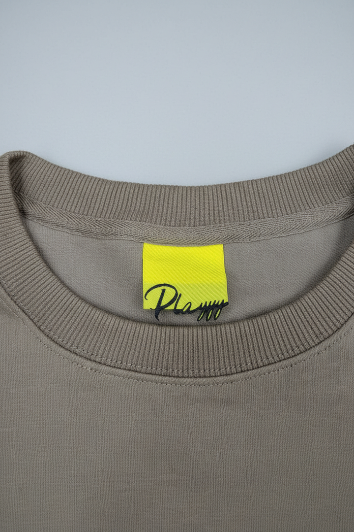 Minimal Drop Shoulder Crewneck Sweatshirt Khaki