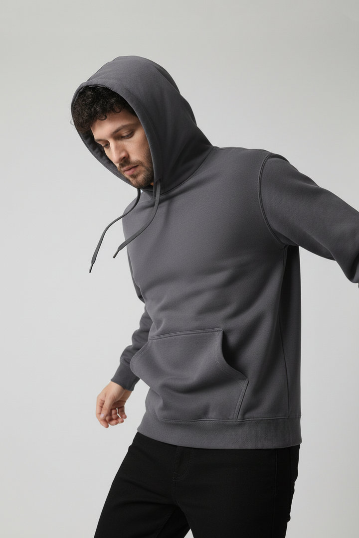 Minimal Style Cotton Hoodie Dark Grey