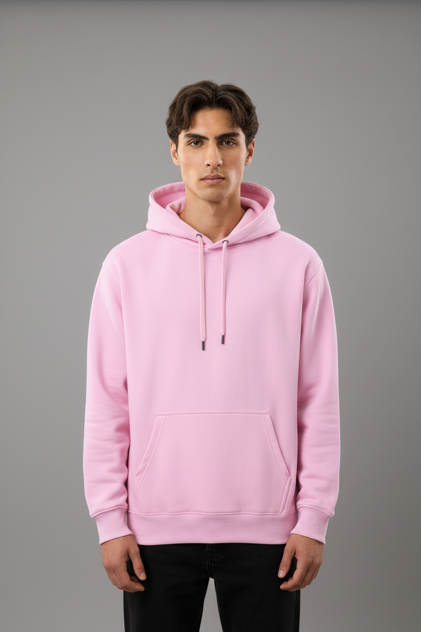 Minimal Style Cotton Hoodie Curry Pink