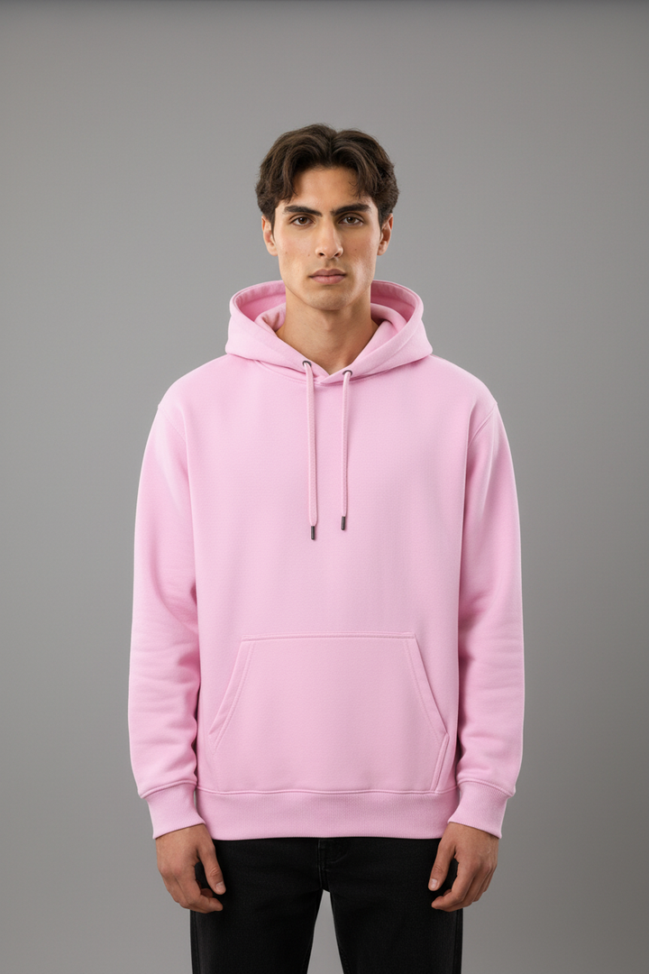 Minimal Style Cotton Hoodie Curry Pink