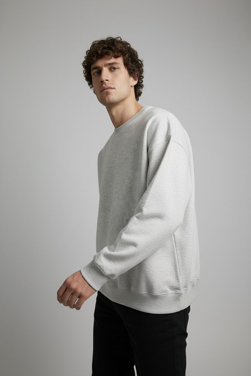 Minimal Drop Shoulder Crewneck Sweatshirt Grey