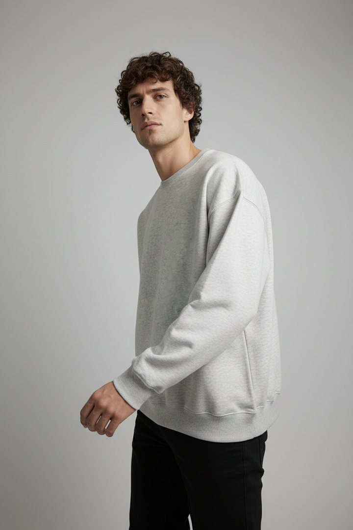 Minimal Drop Shoulder Crewneck Sweatshirt Grey