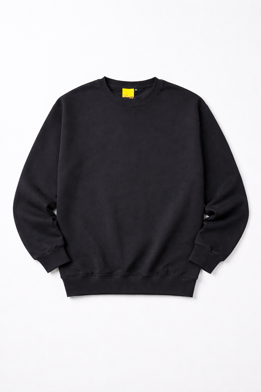 Minimal Drop Shoulder Crewneck Sweatshirt Black