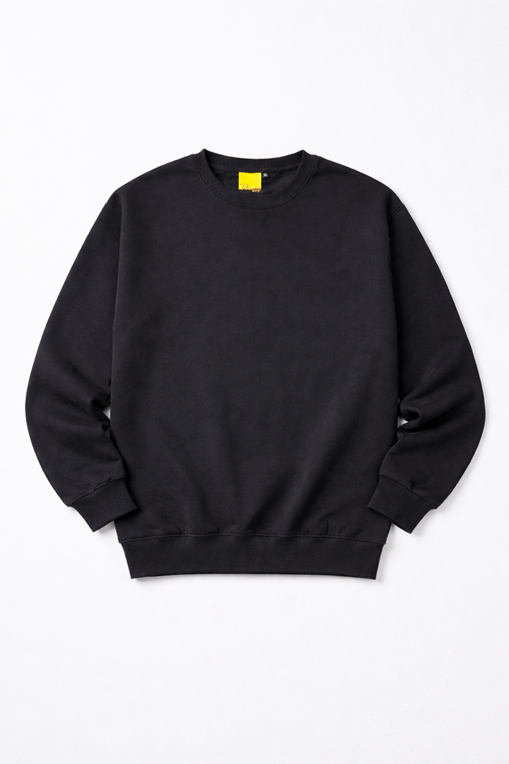 Minimal Drop Shoulder Crewneck Sweatshirt Black