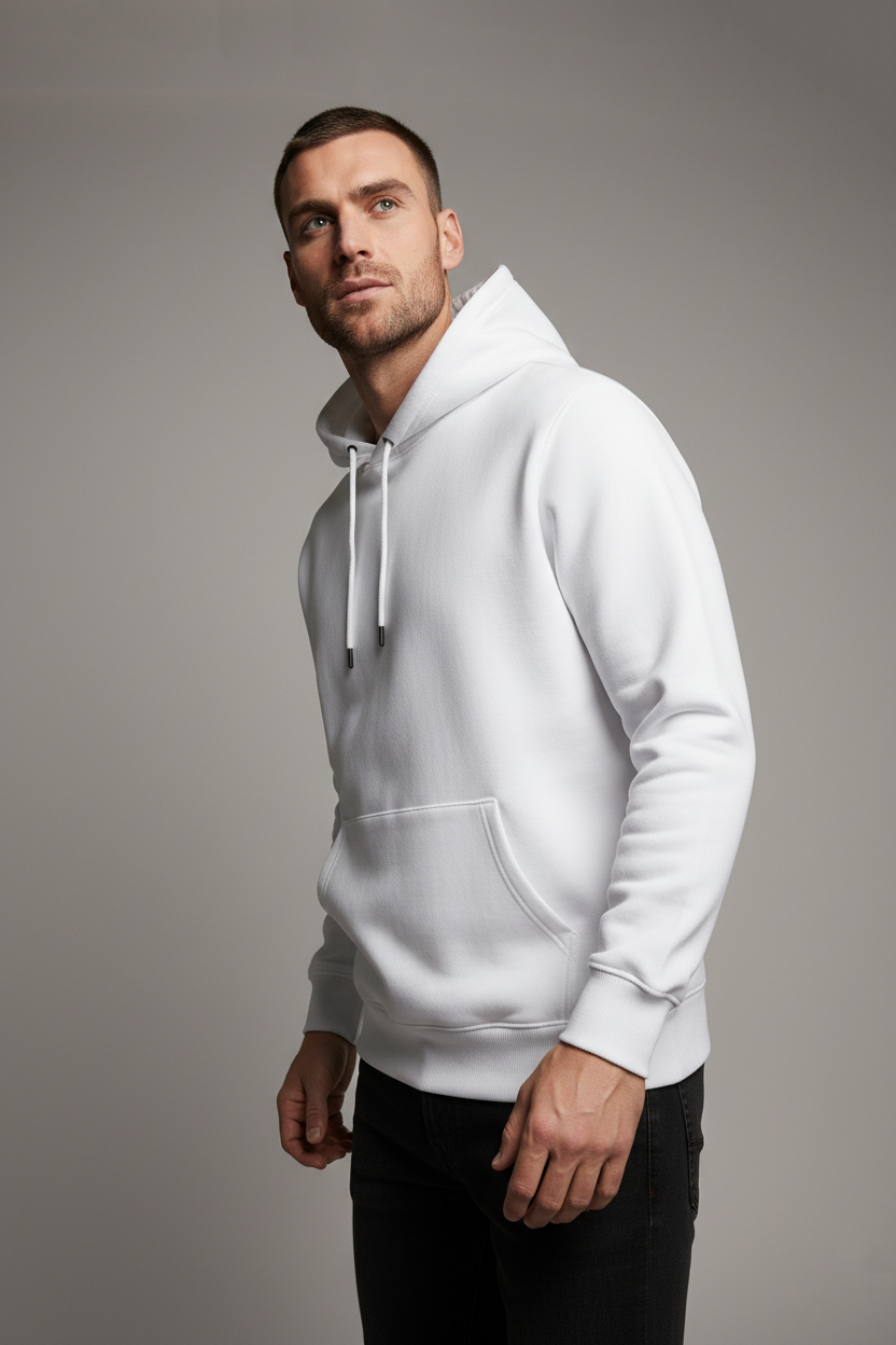 Minimal Style Cotton Hoodie White