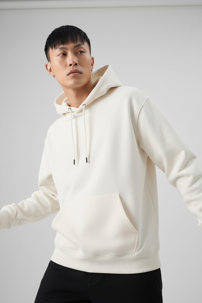 Minimal Style Cotton Hoodie Beige