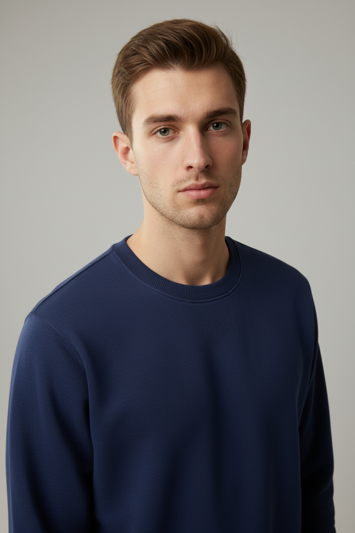 Minimal Drop Shoulder Crewneck Sweatshirt Navy Blue