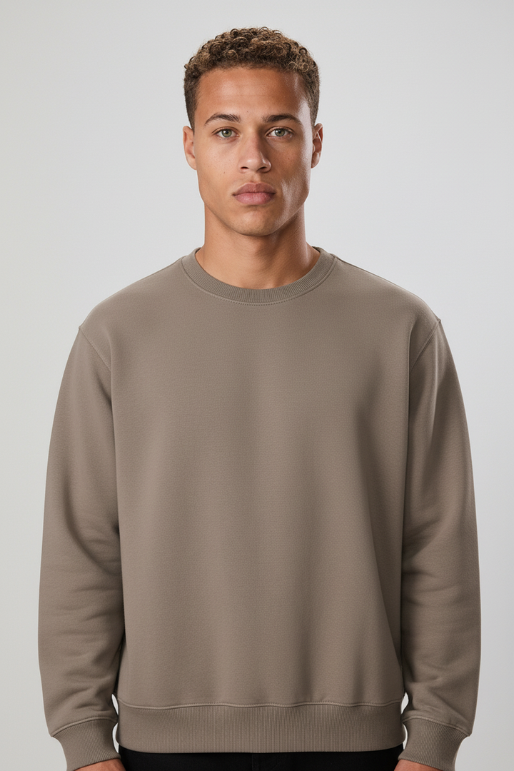 Minimal Drop Shoulder Crewneck Sweatshirt Khaki