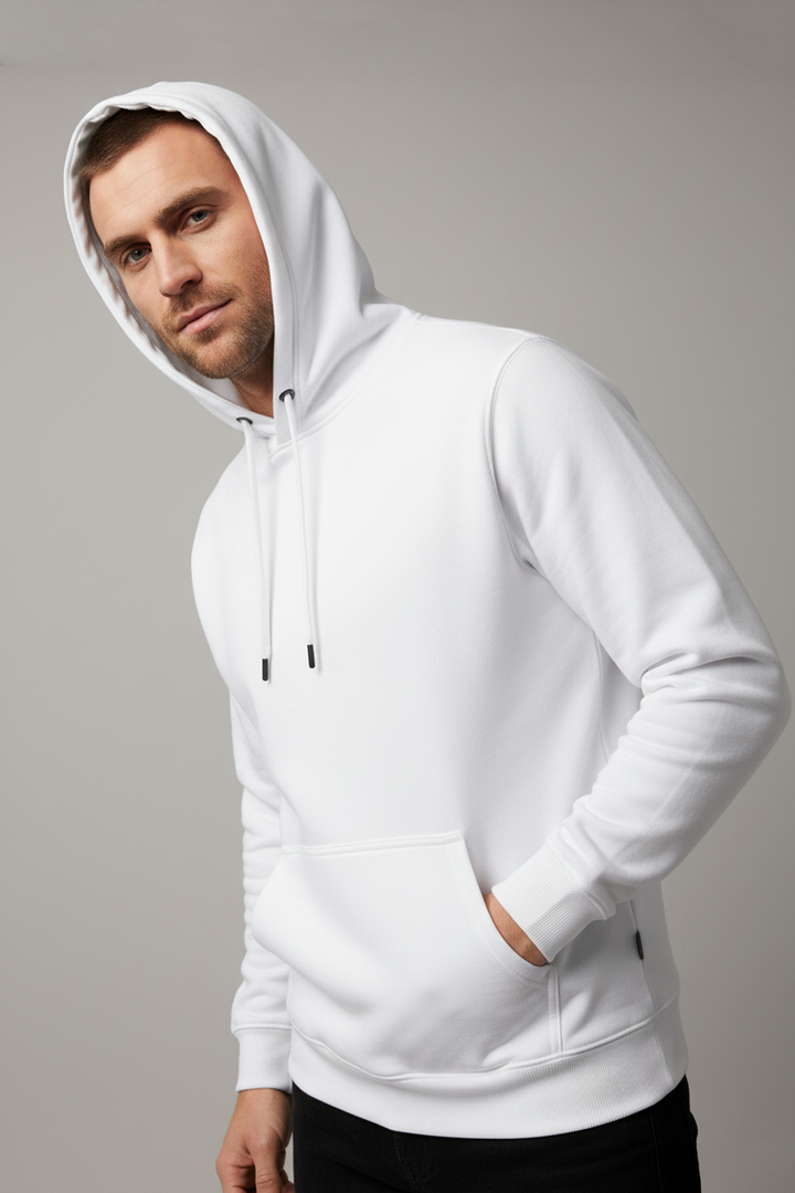 Minimal Style Cotton Hoodie White