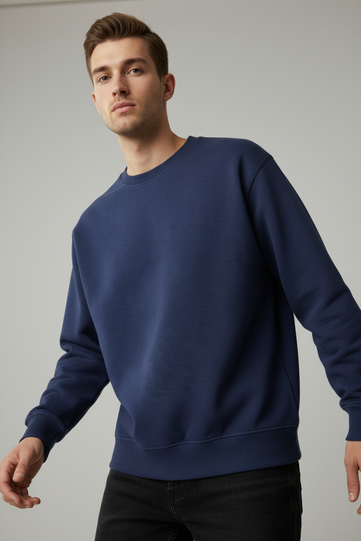 Minimal Drop Shoulder Crewneck Sweatshirt Navy Blue