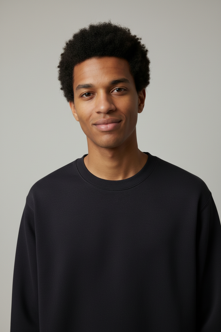 Minimal Drop Shoulder Crewneck Sweatshirt Black