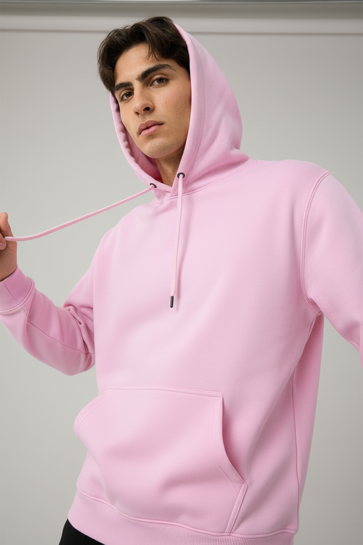 Minimal Style Cotton Hoodie Curry Pink