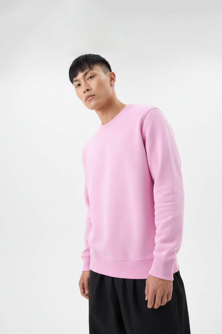 Minimal Drop Shoulder Crewneck Sweatshirt Pink