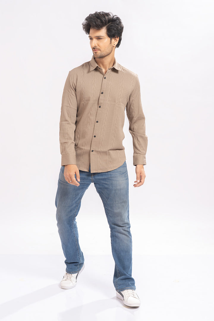 Blendin Jacquard Brown Shirts
