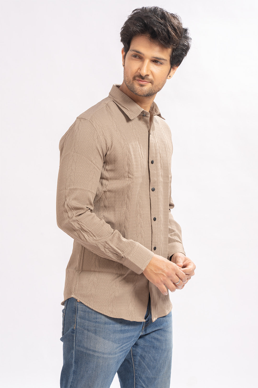 Blendin Jacquard Brown Shirts