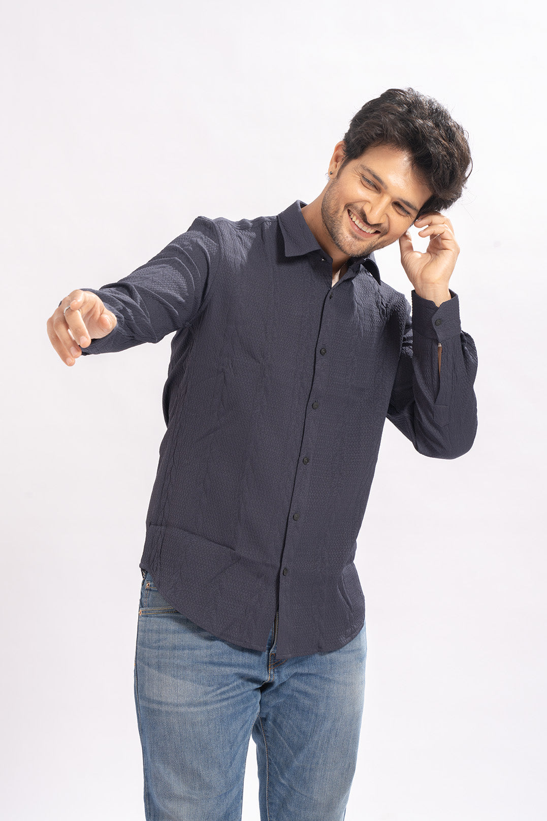 Blendin Jacquard Blue Shirts