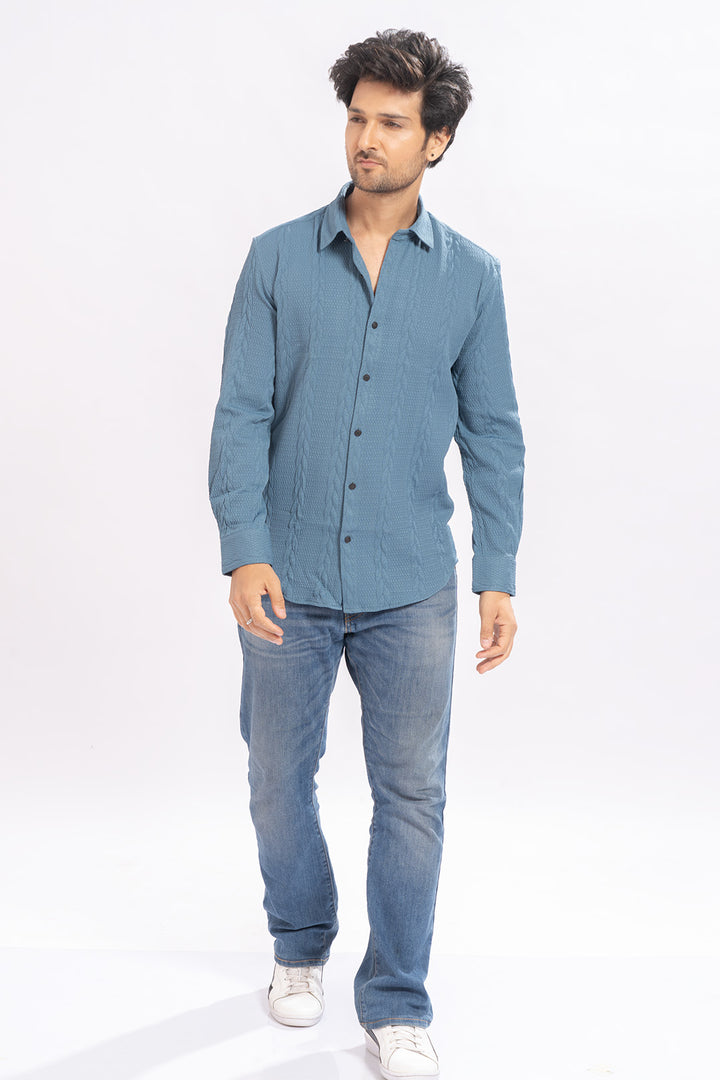 Blendin Jacquard Sky Blue Shirts