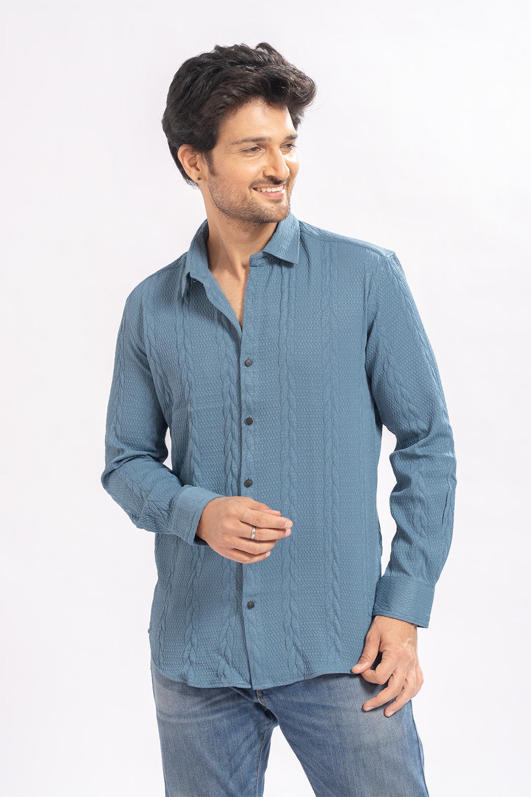 Blendin Jacquard Sky Blue Shirts