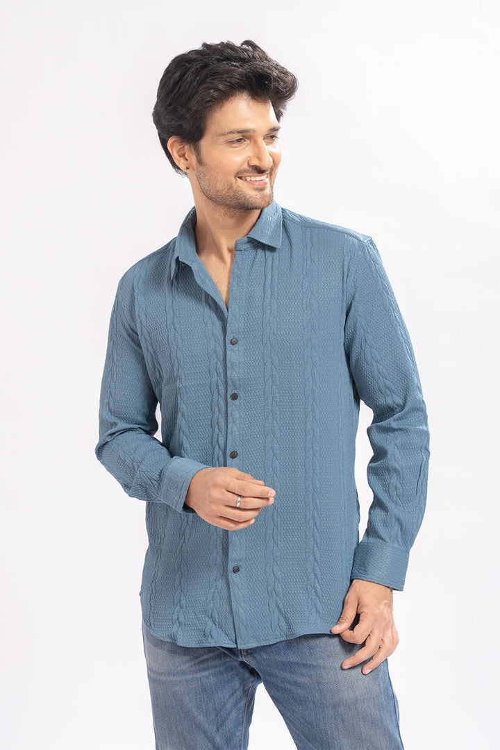 Blendin Jacquard Sky Blue Shirts