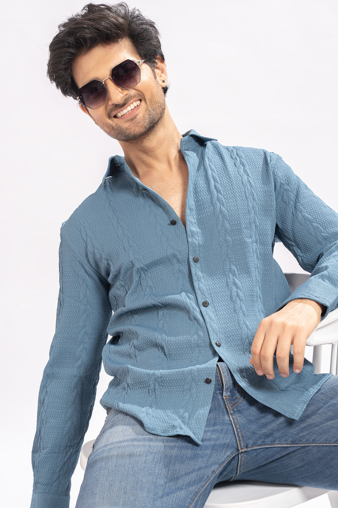 Blendin Jacquard Sky Blue Shirts