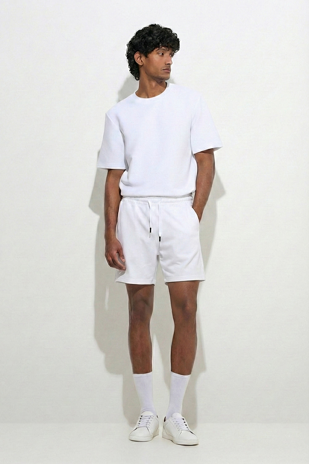 White Solid Shorts